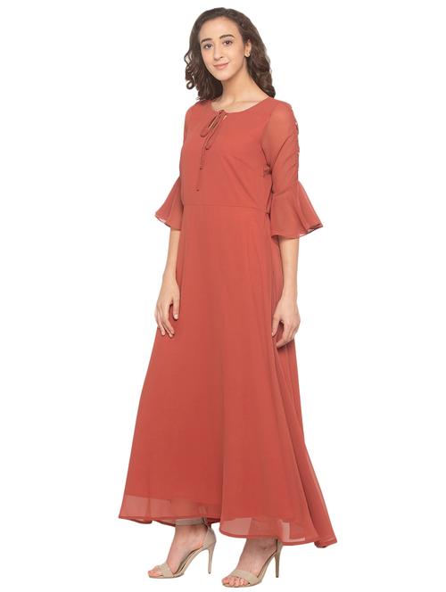 bell sleeved solid maxi dress - 17776389 - Very Small Image - 1