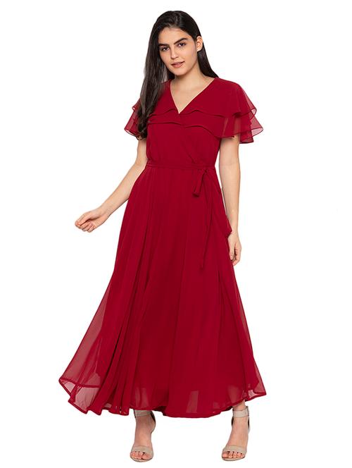 tie front solid fit & flare dress - 17776397 - Very Small Image - 1
