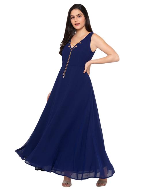 v-neck solid fit & flare dress - 17776400 - Very Small Image - 1