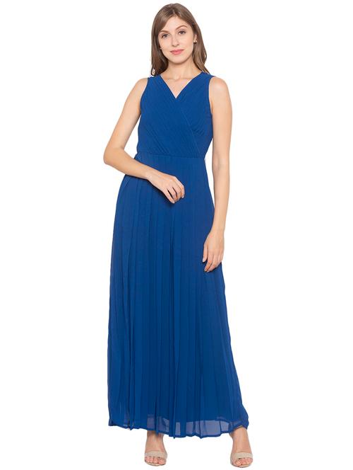 overlap neck solid fit & flare dress - 17776428 - Very Small Image - 1