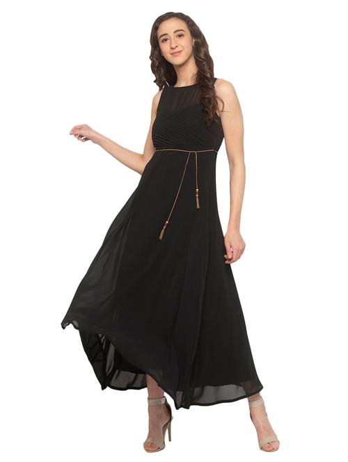 round neck solid fit & flare dress - 17776429 - Very Small Image - 1