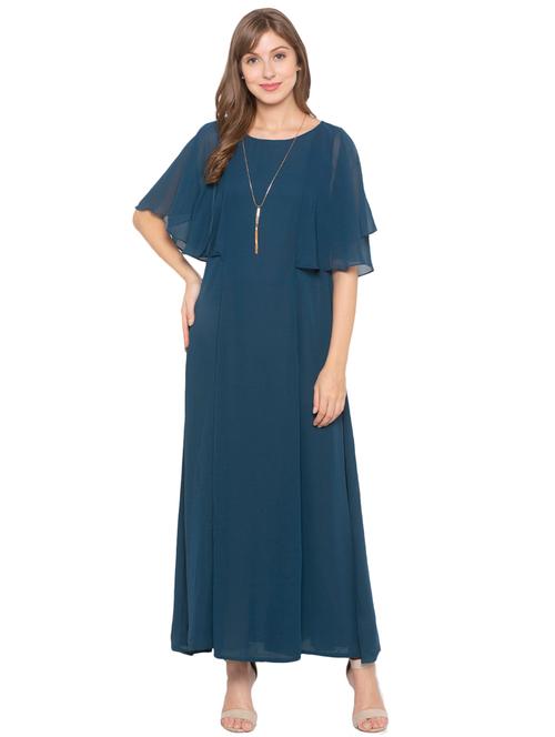 cape sleeved solid fit & flare dress - 17776430 - Very Small Image - 1