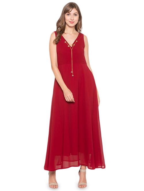 v-neck solid fit & flare dress - 17776445 - Very Small Image - 1