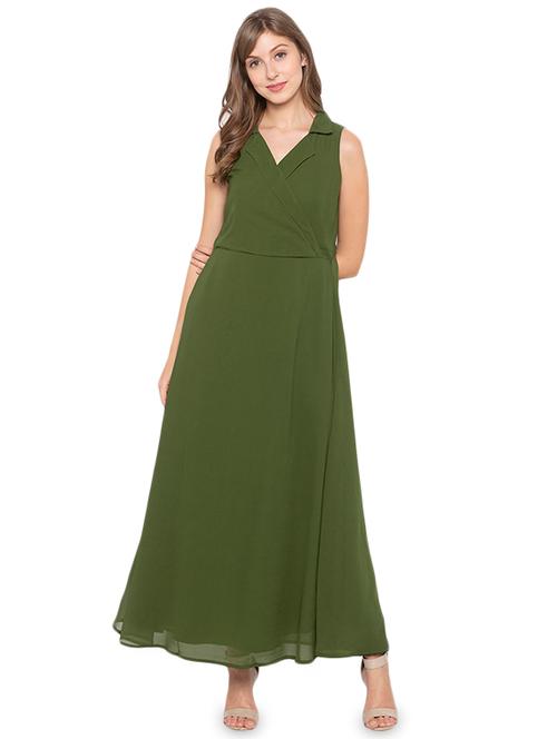 overlap neck solid wrap dress - 17776447 - Very Small Image - 1