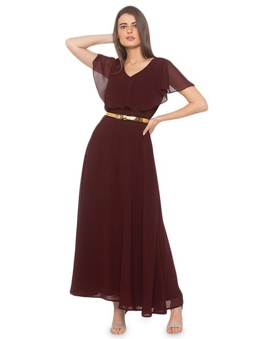 cape sleeved solid fit & flare dress - 17776456 - Very Small Image - 1