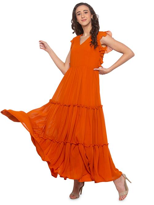 v-neck solid fit & flare dress - 17776471 - Very Small Image - 1