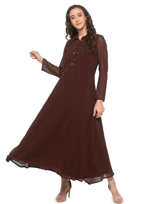 tie up neck solid fit & flare dress - 17776472 - Very Small Image - 1