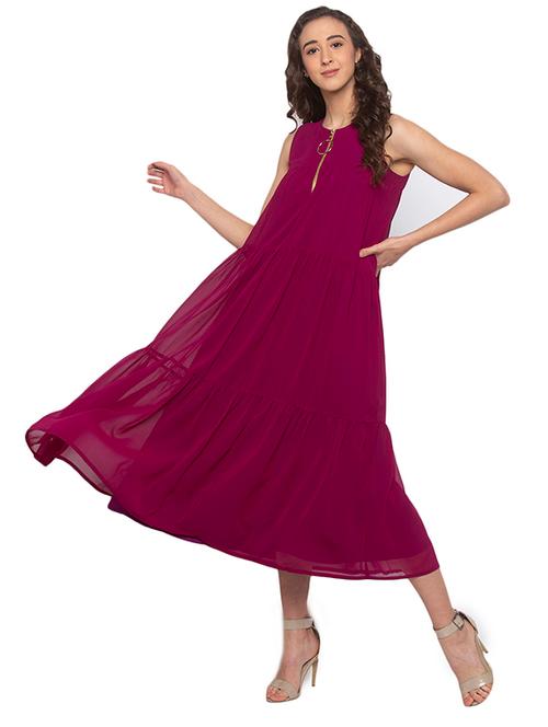 tiered solid fit & flare dress - 17776476 - Very Small Image - 1