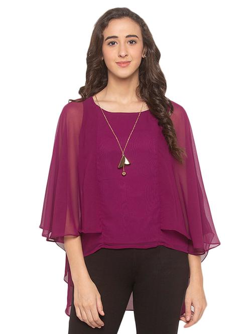 cape sleeved solid asymmetric top - 17776491 - Very Small Image - 1