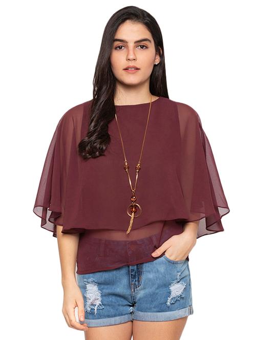 cape sleeved solid layered top - 17776503 - Very Small Image - 1