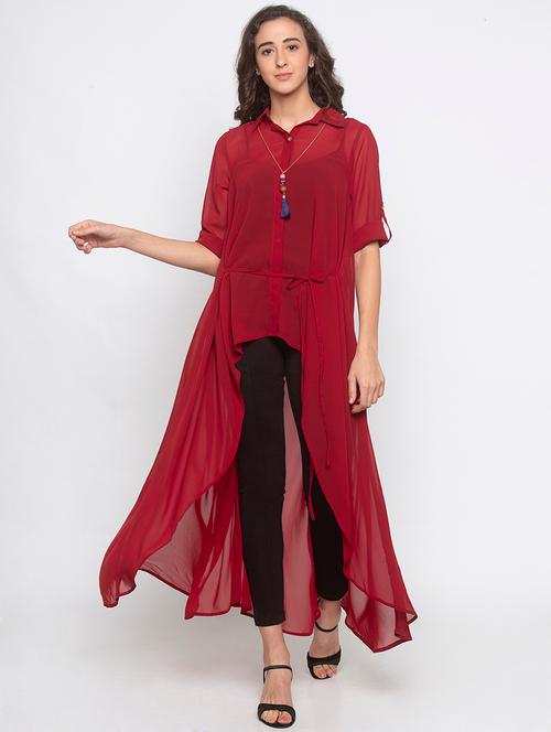 tie front solid high-low top - 17776523 - Very Small Image - 1