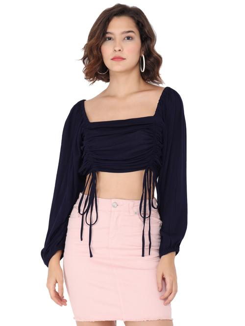 ruched solid crop top - 17776563 - Very Small Image - 1