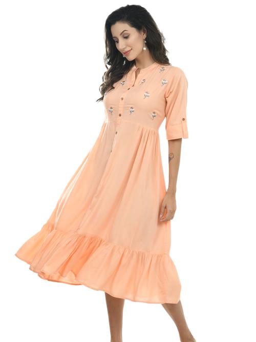 ilisha peach-coloured yoke design a-line kurta - 17777790 - Very Small Image - 1