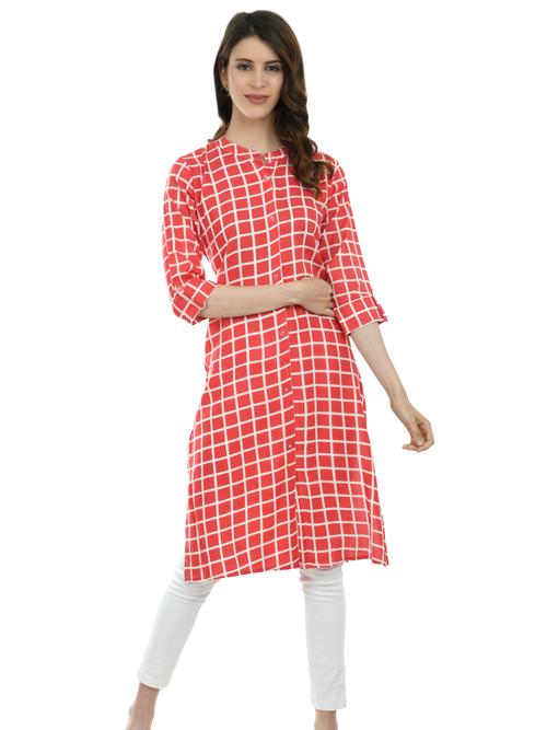 ilisha coral pink & off-white checked - 17777820 - Very Small Image - 1