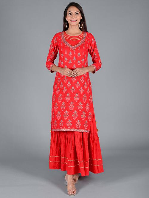 foil print kurta skirt set - 17777891 - Very Small Image - 1
