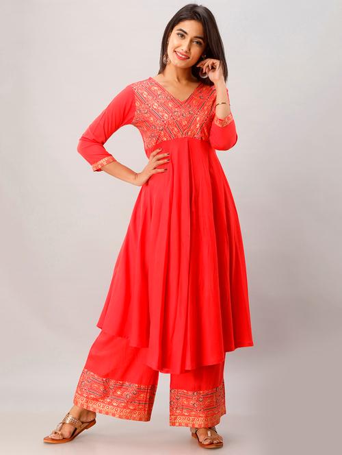 foil print kurta palazzo set - 17777892 - Very Small Image - 1