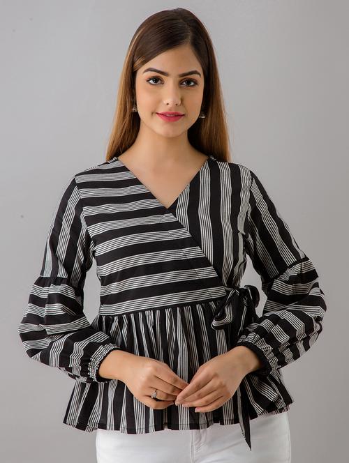 tie front striped peplum top - 17777906 - Very Small Image - 1