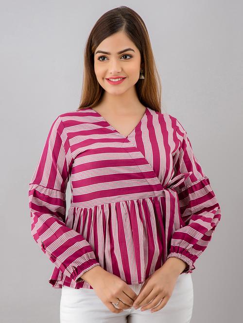 tie front striped peplum top - 17777907 - Very Small Image - 1