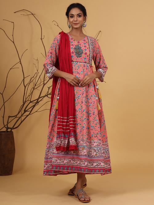 floral printed kurta dupatta set - 17778106 - Very Small Image - 1