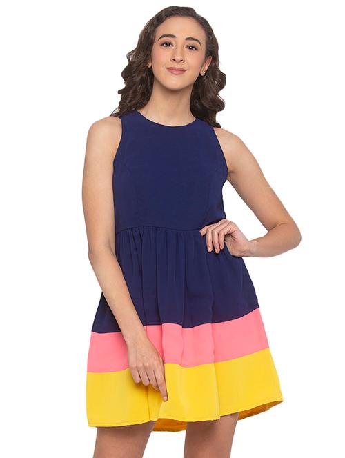 round neck color block skater dress - 17780743 - Very Small Image - 1