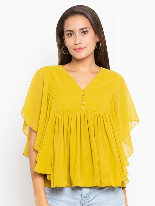 v-neck solid ruffle top - 17780770 - Very Small Image - 1