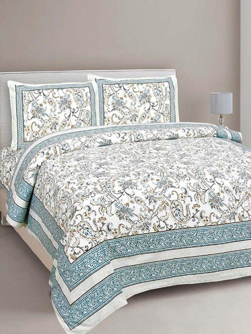 pure cotton paisley floral ethnic grey border jaipuri double bedsheet - 17780927 - Very Small Image - 1