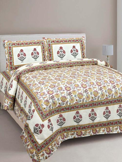 pure cotton brown color floral ethnic jaipuri double bedsheet - 17780929 - Very Small Image - 1