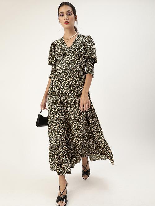 puff sleeved floral fit & flare dress - 17781531 - Very Small Image - 1
