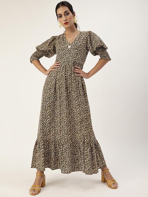 puff sleeved animal fit & flare dress - 17781532 - Very Small Image - 1