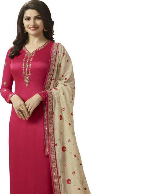 embroidered satin blend semi stitched anarkali - 17782185 - Very Small Image - 1
