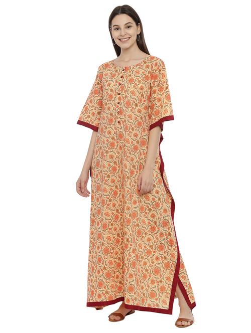 round neck printed kaftan dress - 17782200 - Very Small Image - 1