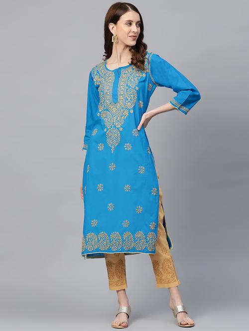 ada hand-embroidered blue kurta pant set - 17782246 - Very Small Image - 1