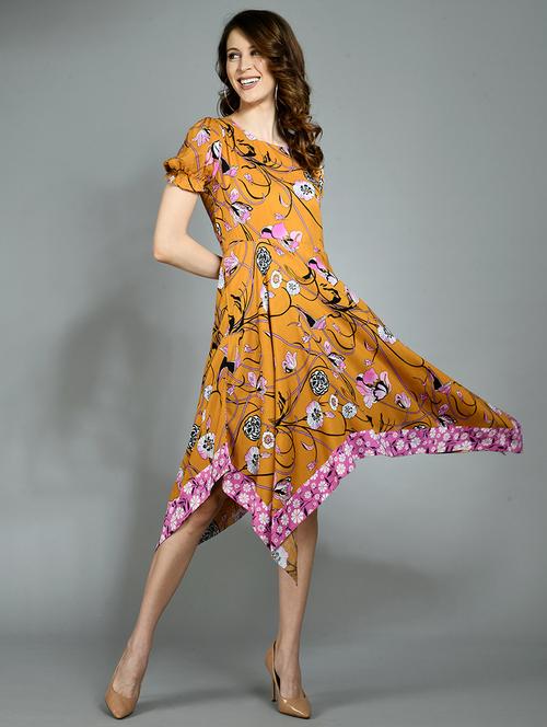 asymmetric hem floral fit & flare dress - 17782557 - Very Small Image - 1