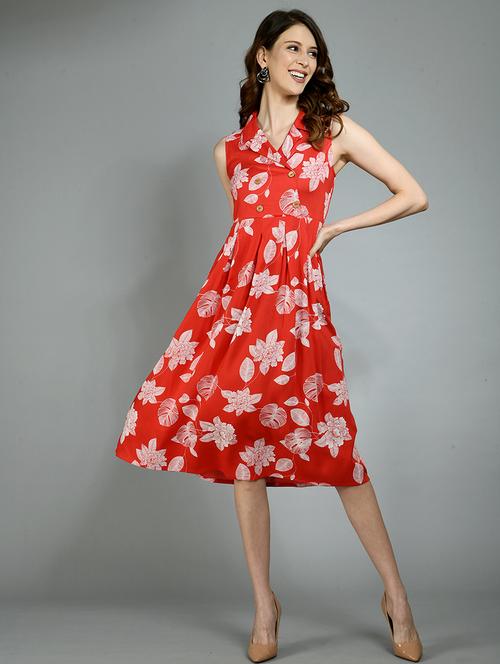 lapel neck floral fit & flare dress - 17782560 - Very Small Image - 1