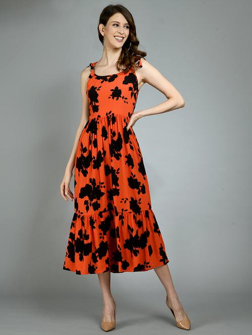 tie knot shoulder floral fit & flare dress - 17782563 - Very Small Image - 1