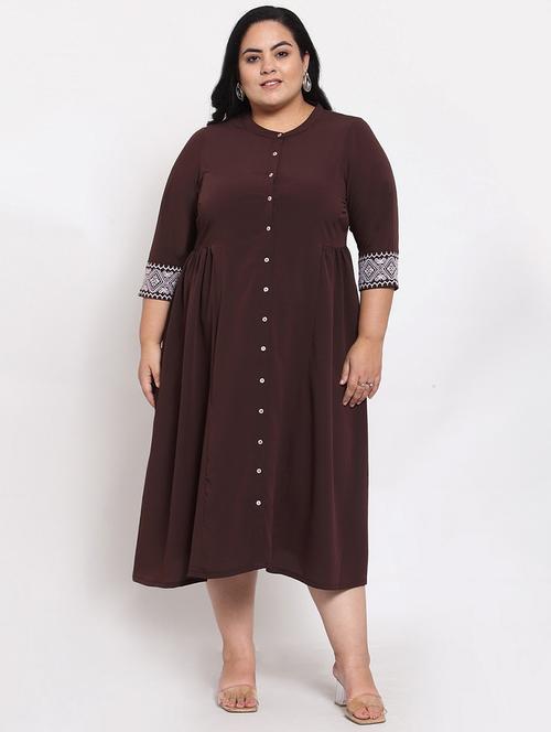 mandarin neck solid a-line dress - 17782690 - Very Small Image - 1