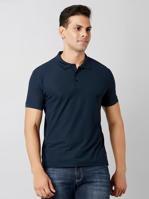 navy blue solid polo t-shirt - 17782937 - Very Small Image - 1