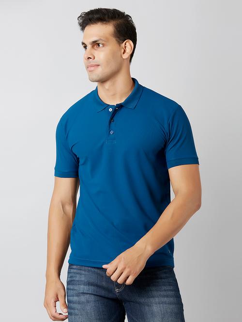 teal blue solid polo t-shirt - 17782957 - Very Small Image - 1