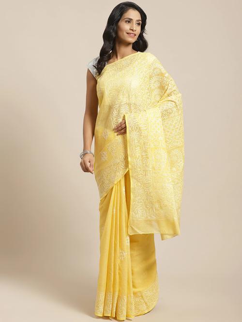 ada hand-embroidered yellow chikankari saree with blouse - 17783762 - Very Small Image - 1