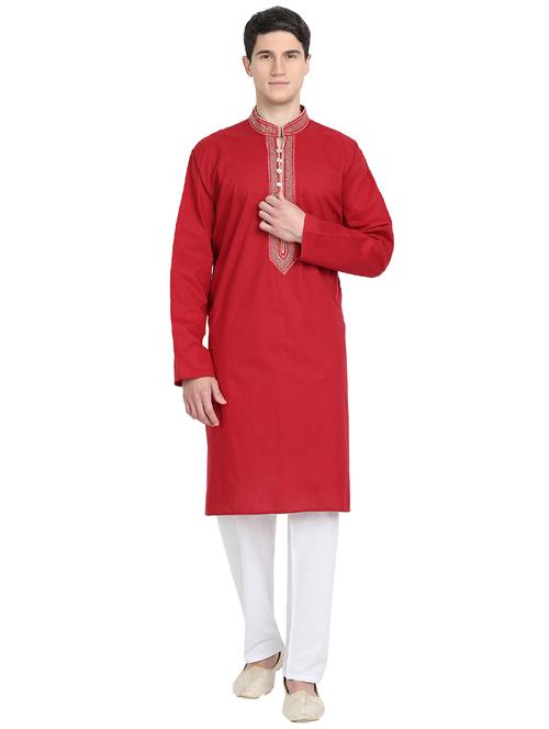 red kurta pyjama ethnic wear set - 17783859 - Very Small Image - 1