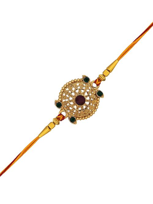 red & gold-toned stone traditional rakhi - 17784376 - Very Small Image - 1