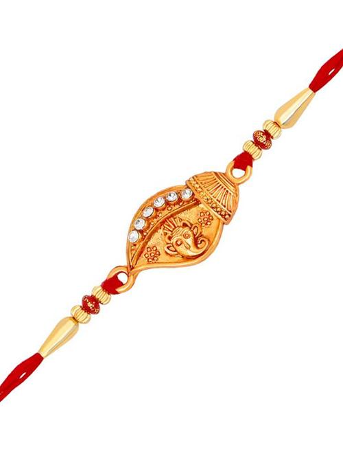 red red & gold-toned stone traditional rakhi - 17784381 - Very Small Image - 1