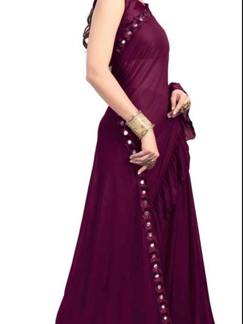 solid fashion lycra blend saree (purple) - 17784858 - Very Small Image - 1
