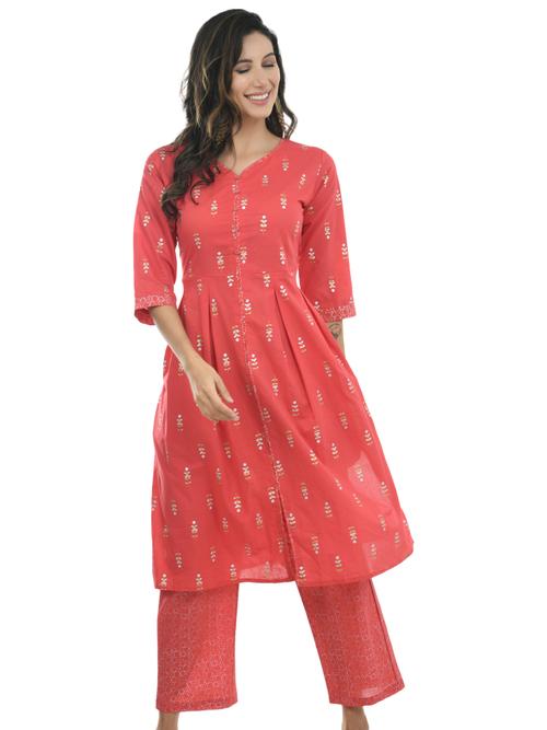 ilisha red printed straight kurta with - 17784990 - Very Small Image - 1