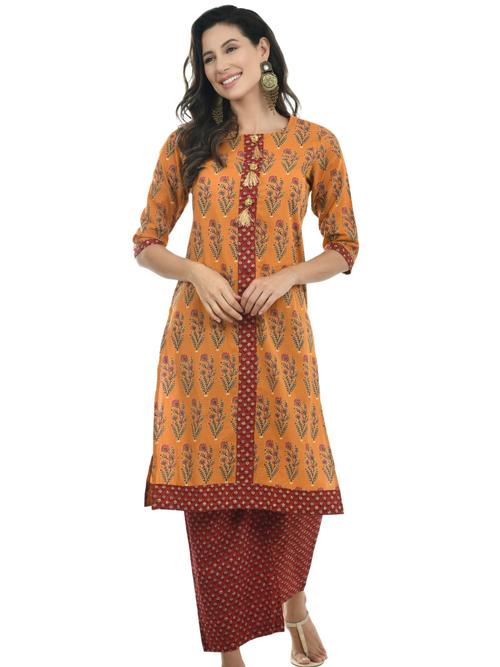 ilisha brown printed straight kurta with - 17785088 - Very Small Image - 1