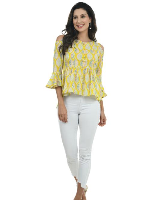 ilisha yellow floral printed bell sleeves - 17785093 - Very Small Image - 1