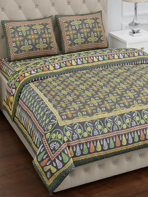 texstylers pure cotton 100x108 inches jaipuri print traditional bedsheet with 2 pillow covers - 17785108 - Very Small Image - 1