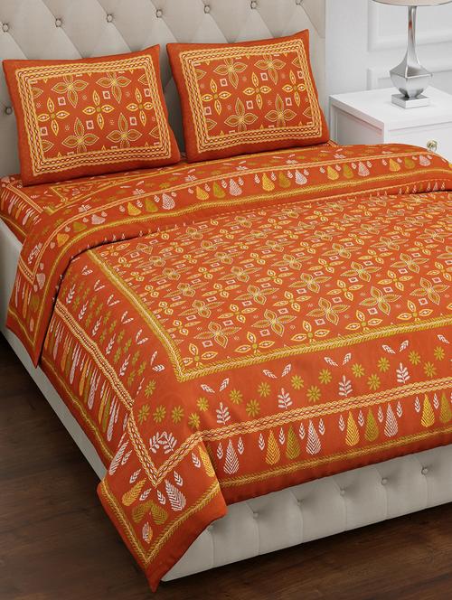 texstylers pure cotton 100x108 inches jaipuri print traditional bedsheet with 2 pillow covers - 17785109 - Very Small Image - 1