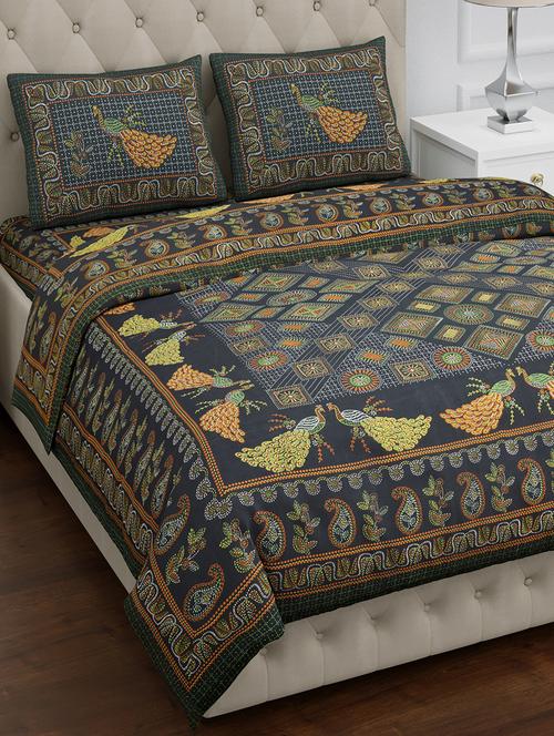 texstylers pure cotton 100x108 inches jaipuri print traditional bedsheet with 2 pillow covers - 17785118 - Very Small Image - 1
