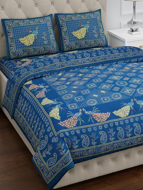 texstylers pure cotton 100x108 inches jaipuri print traditional bedsheet with 2 pillow covers - 17785120 - Very Small Image - 1
